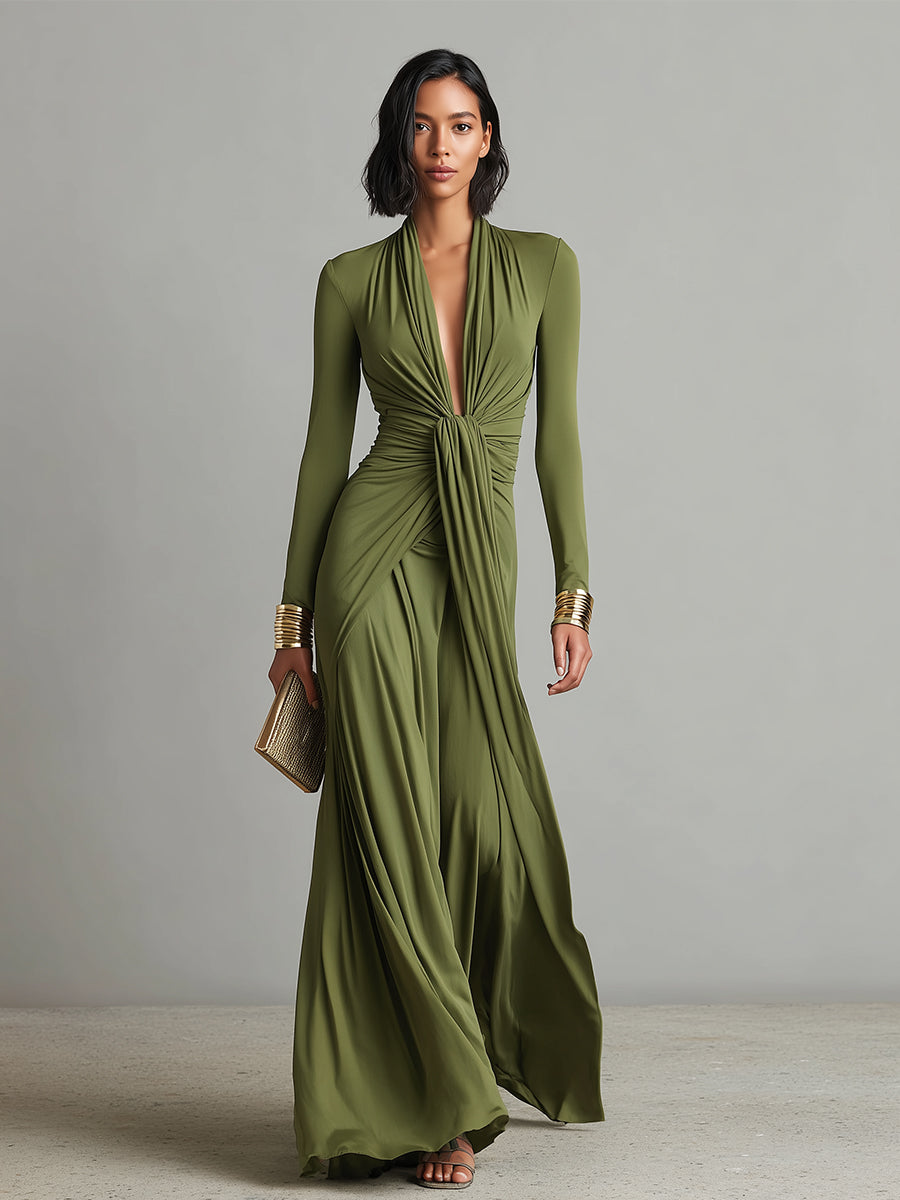 Alessandra • Vestido largo verde oliva