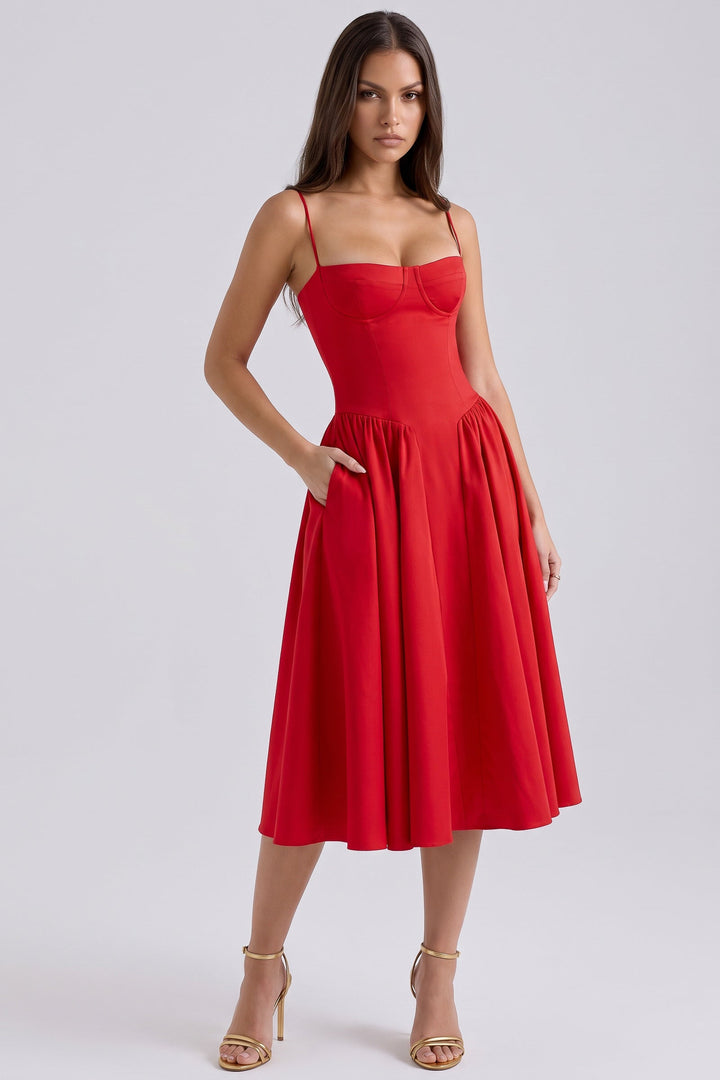 Abito Midi Rosso Linea Scultorea