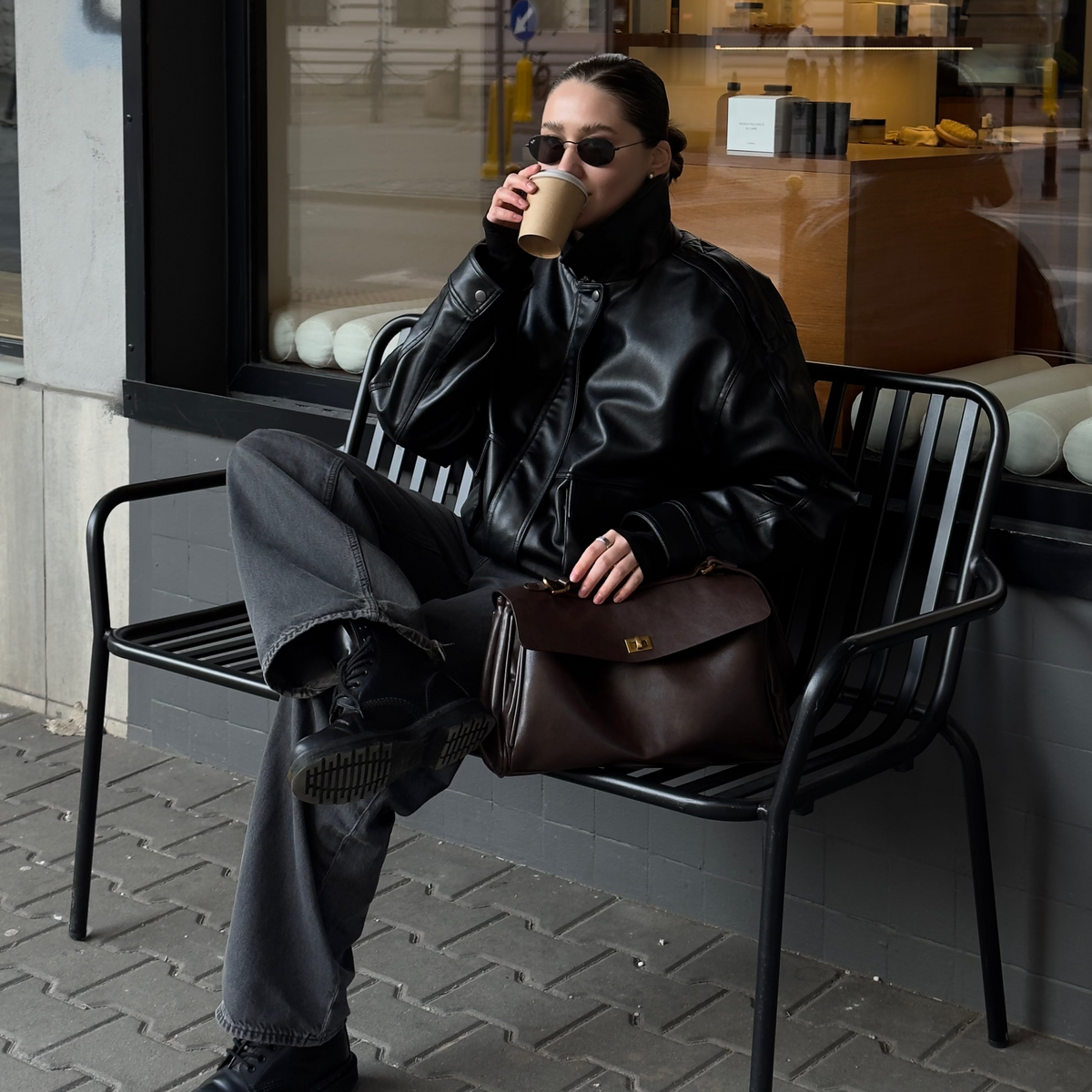 Compact shape leather bag — Coffee — 5 |oriona-color:Coffee|