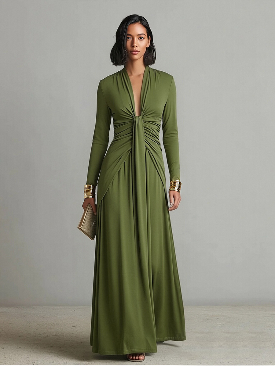 Alessandra • Vestido largo verde oliva