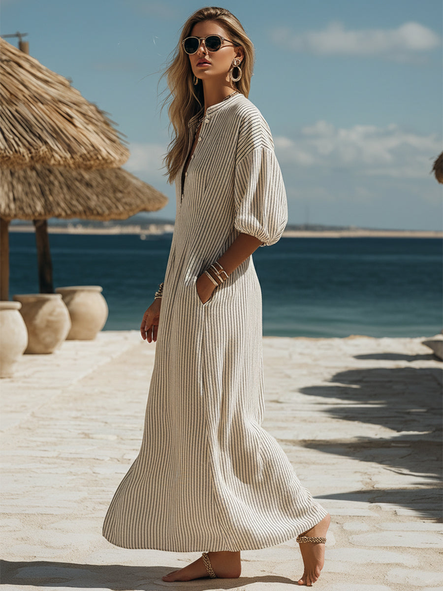 Vestido Midi Rayas Negro & Beige