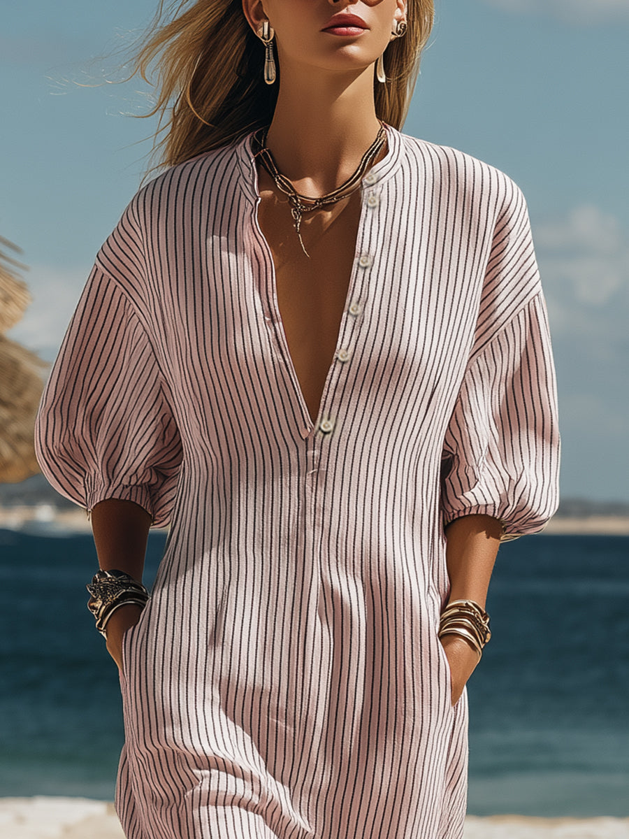 Vestido Midi Rayas Negro & Beige