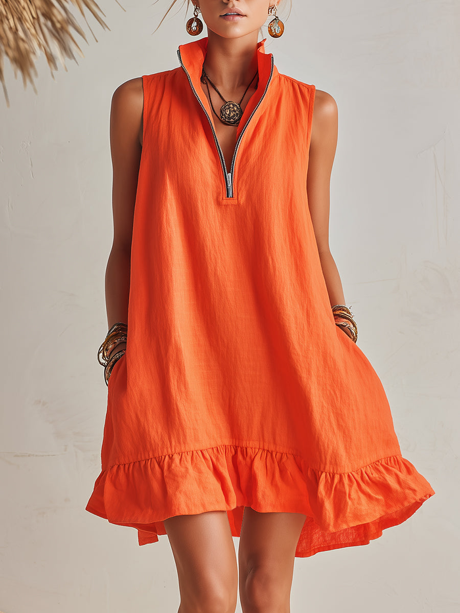 Vestido Corto Naranja De Volantes