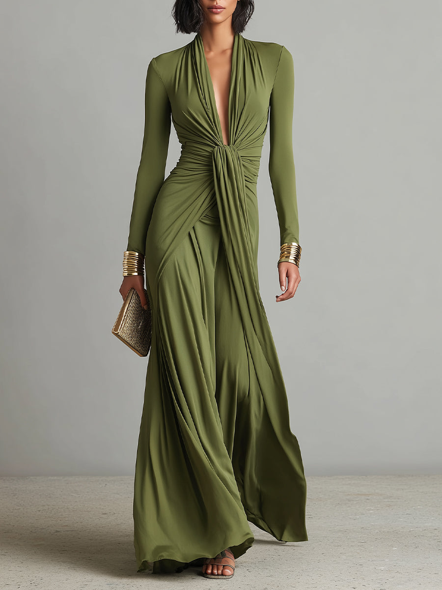 Alessandra • Vestido largo verde oliva