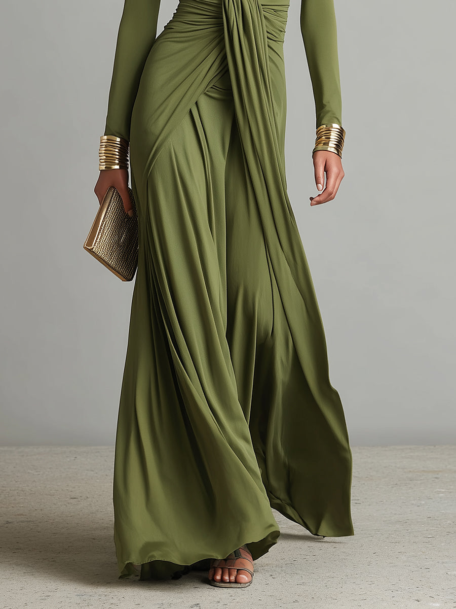 Alessandra • Vestido largo verde oliva