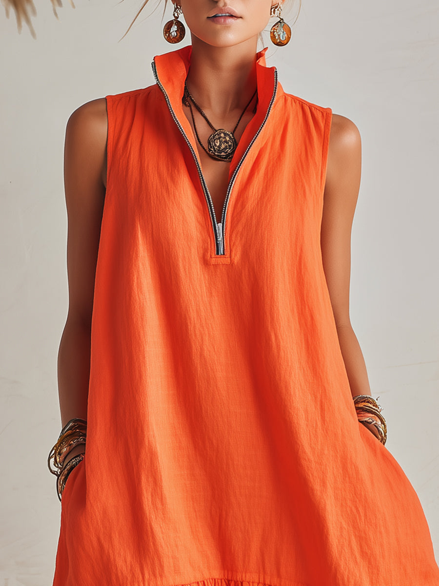 Vestido Corto Naranja De Volantes