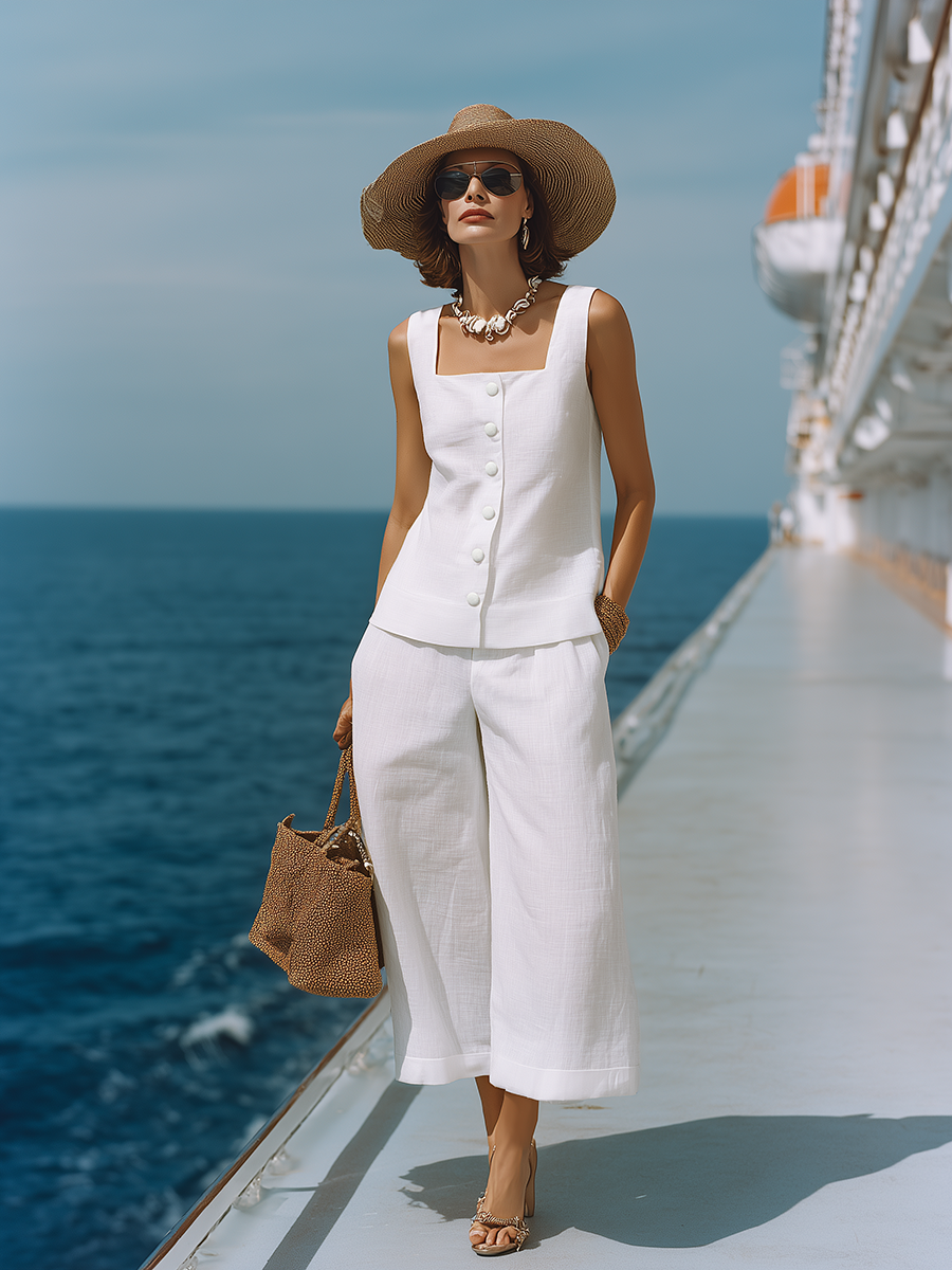 Conjunto Top Blanco & Capri Algodón-Lino