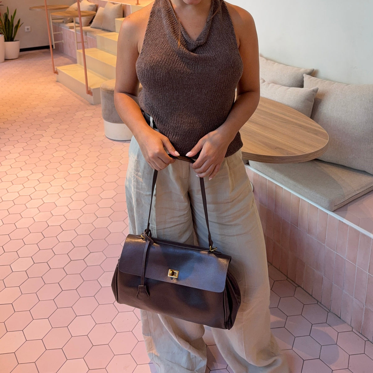 Compact shape leather bag — Coffee — 10 |oriona-color:Coffee|