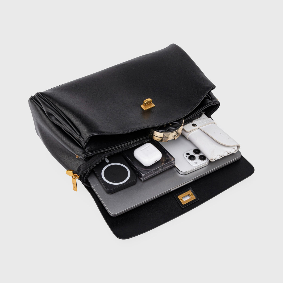 Compact shape leather bag — Black — 3 |oriona-color:Black|