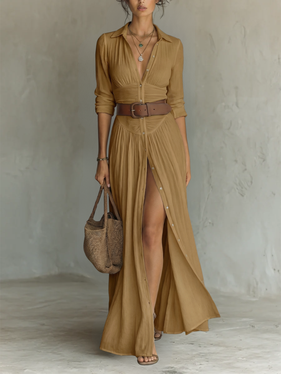 Eleonor • Vestido Maxi de Lino con Escote en V