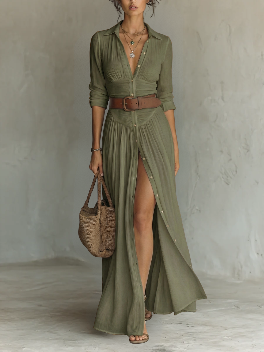 Eleonor • Vestido Maxi de Lino con Escote en V