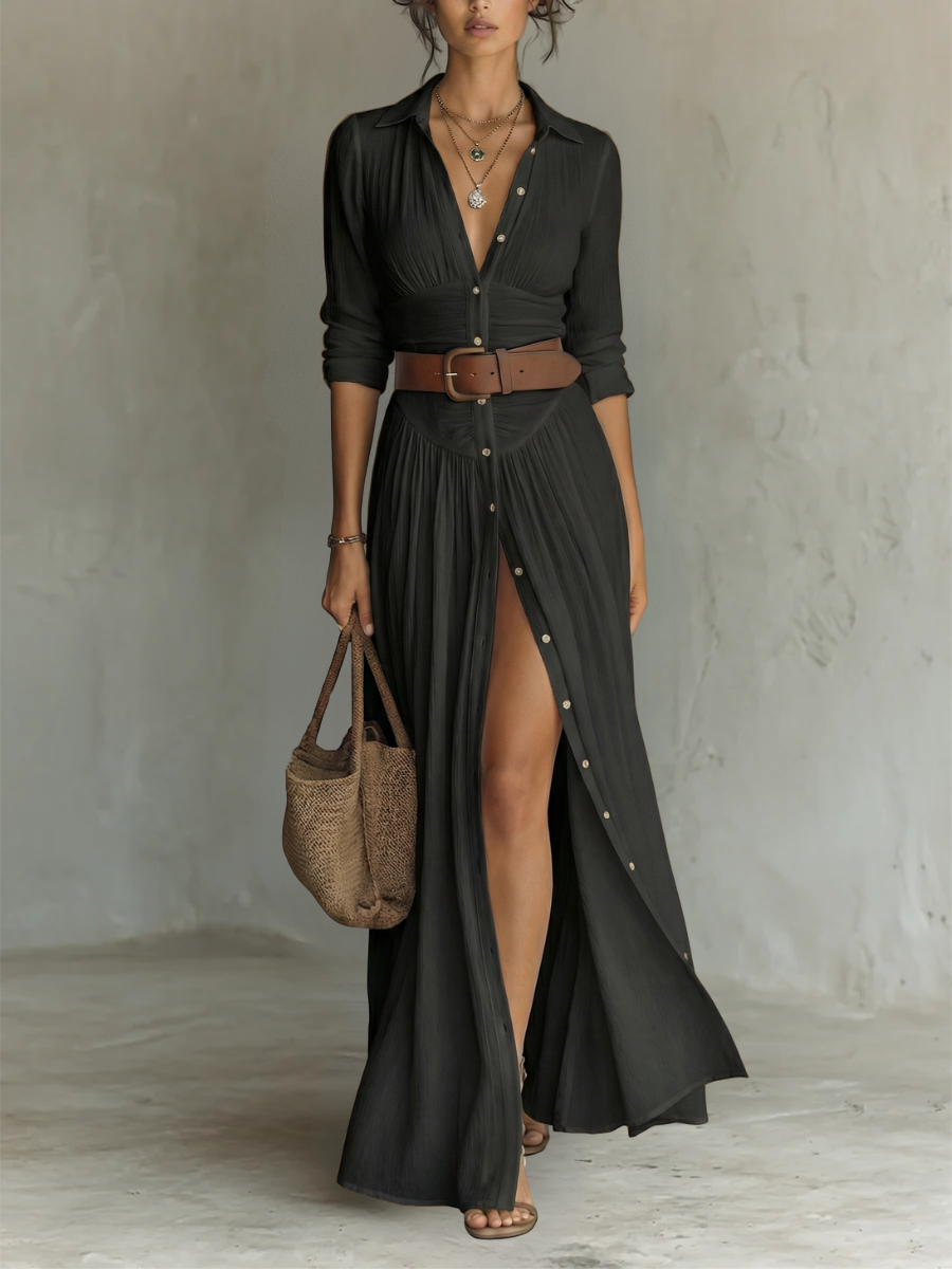 Eleonor • Vestido Maxi de Lino con Escote en V