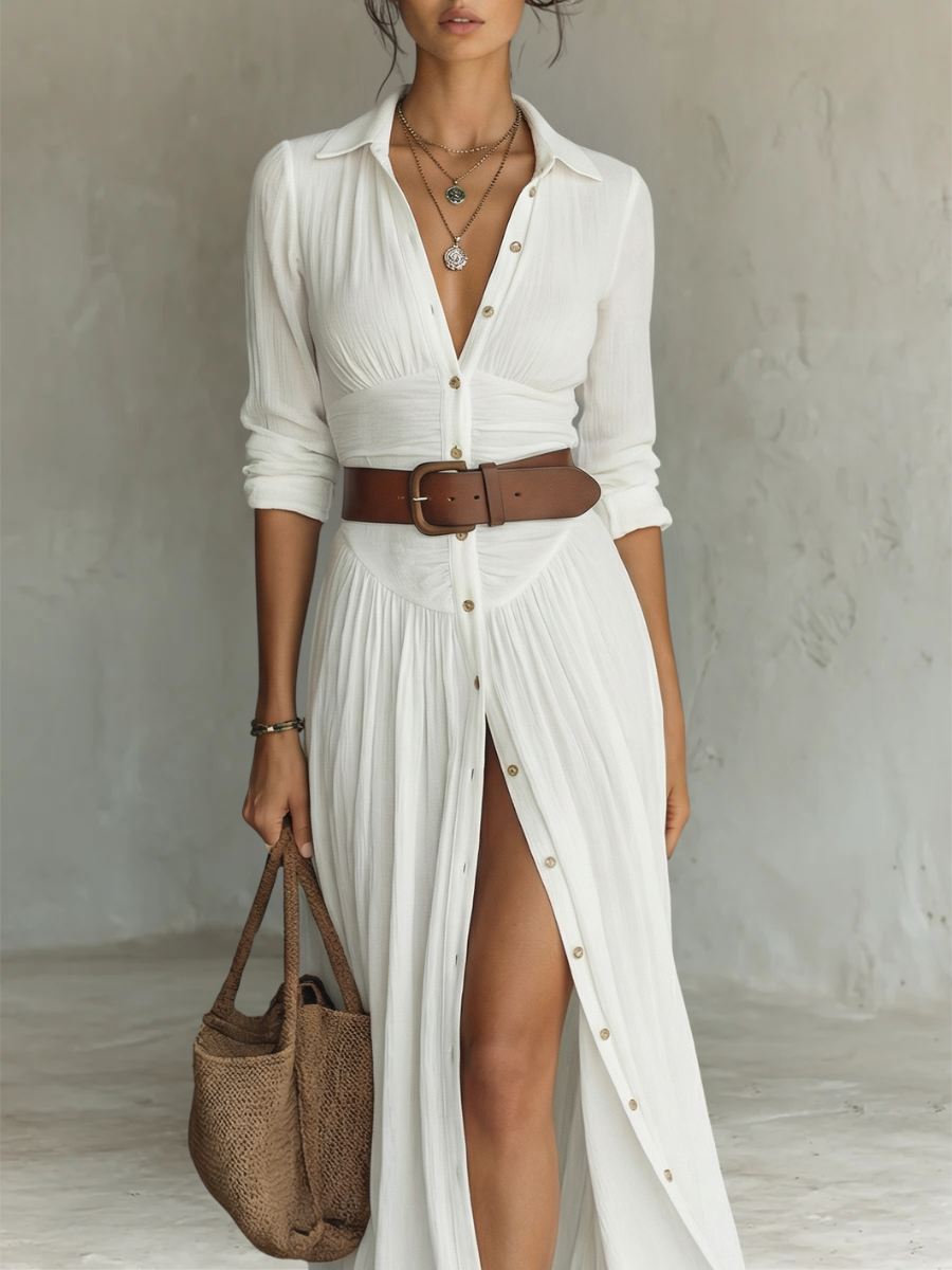 Eleonor • Vestido Maxi de Lino con Escote en V