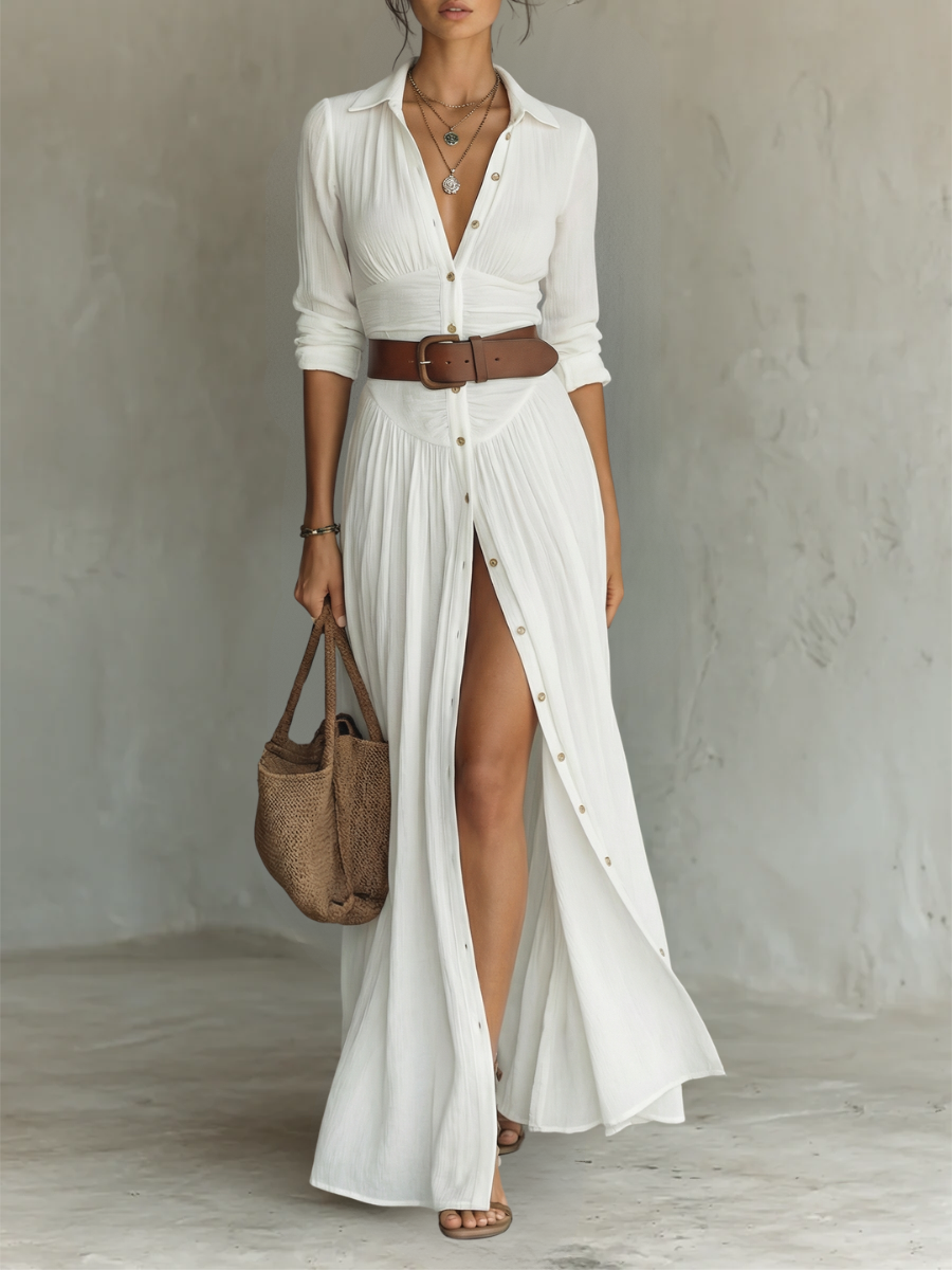 Eleonor • Vestido Maxi de Lino con Escote en V