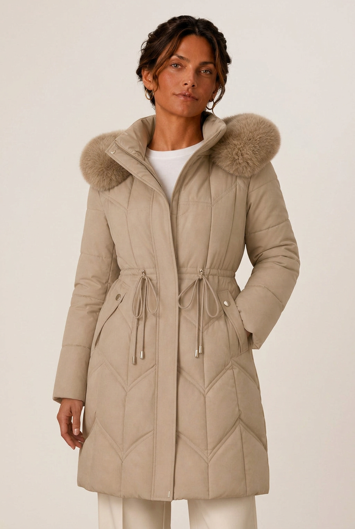 Christa | Women's Drawstring Waist Zip Front Long Puffer Jacket