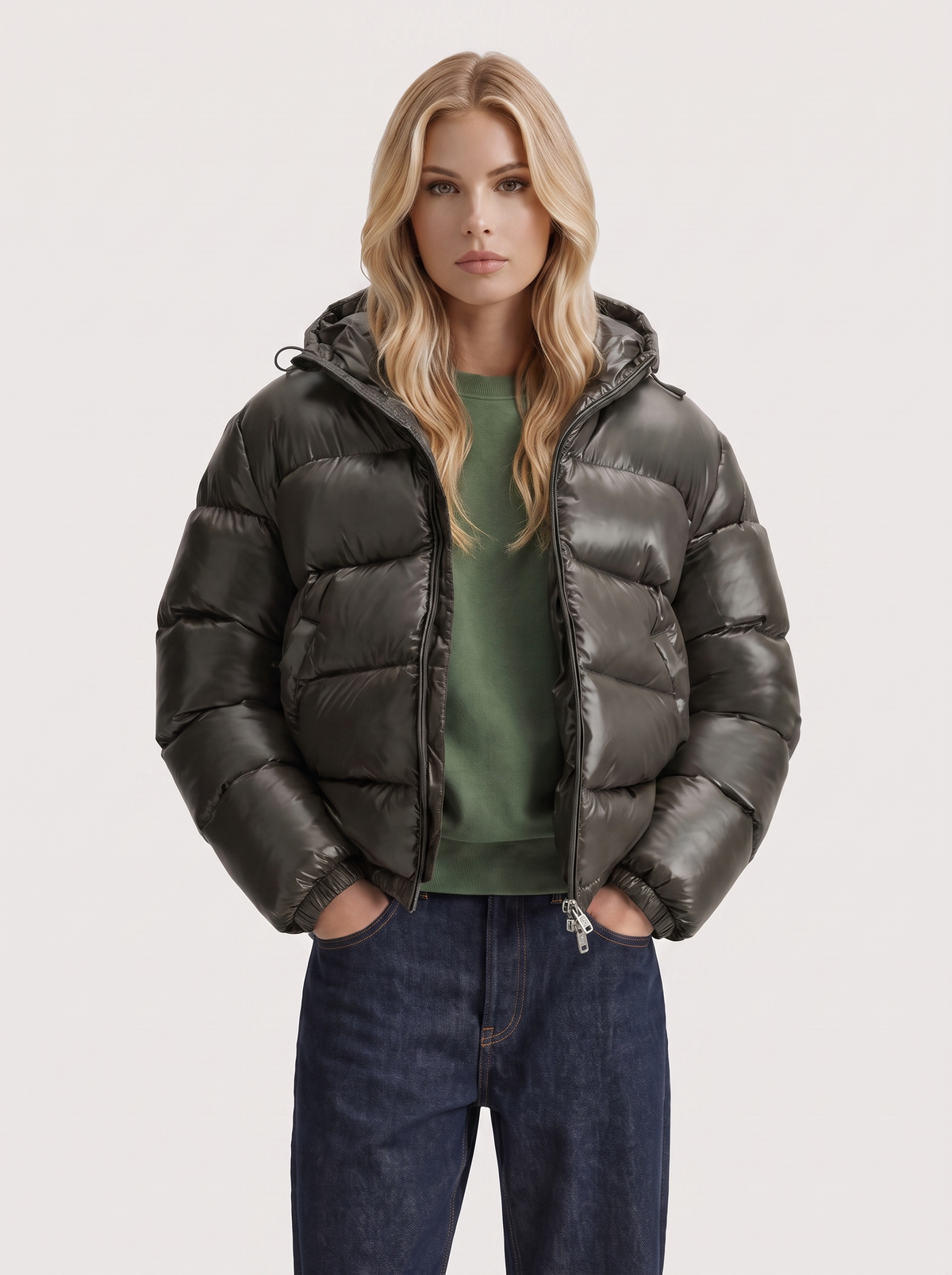 Fluid Cut Padded Jacket — Green