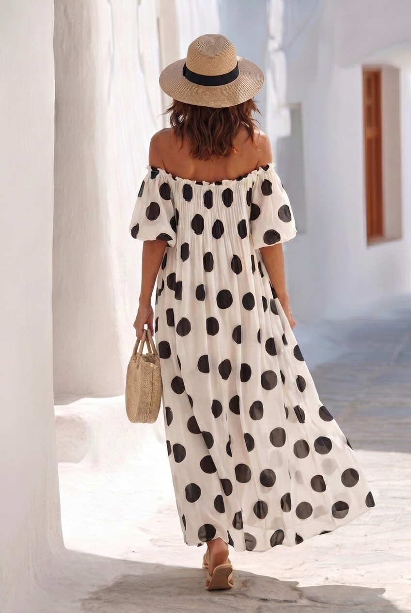 Santorini • Vestido Maxi de Lunares