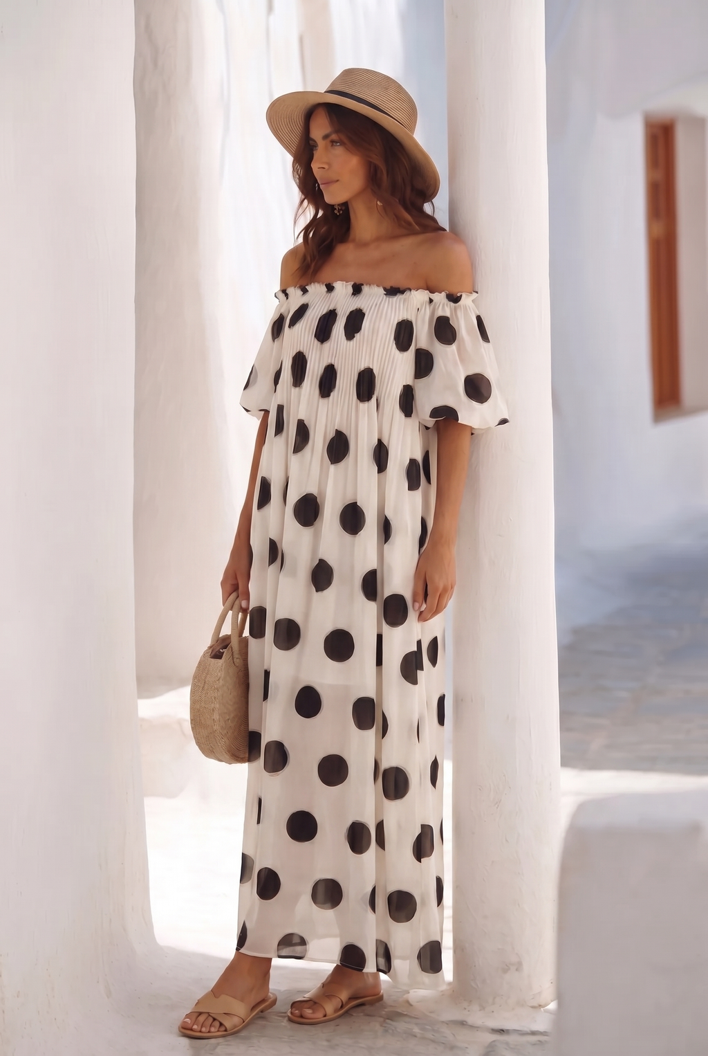 Santorini • Vestido Maxi de Lunares
