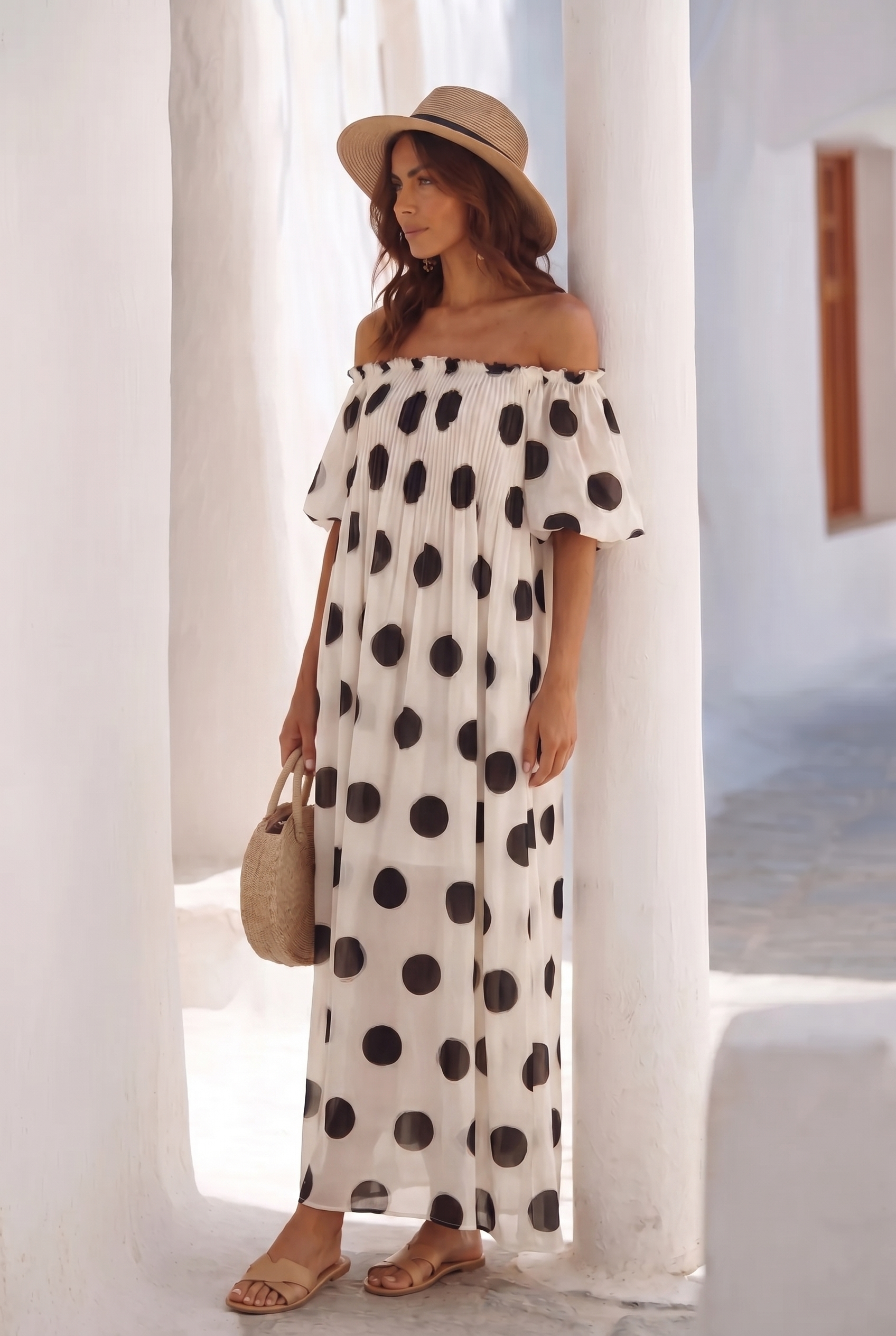 Santorini • Vestido Maxi de Lunares