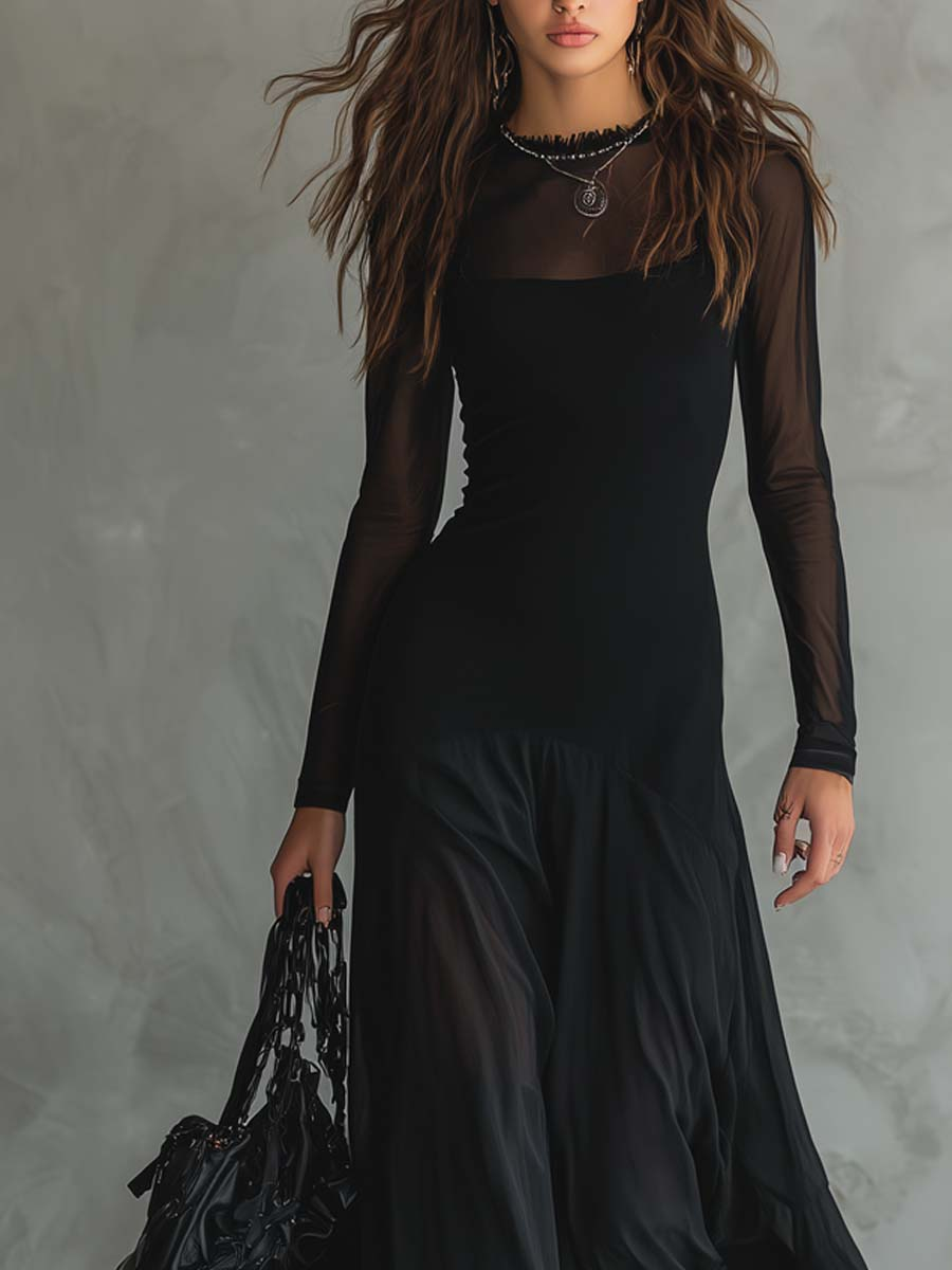 Neroa • Vestido maxi de ajuste amplio en tul negro