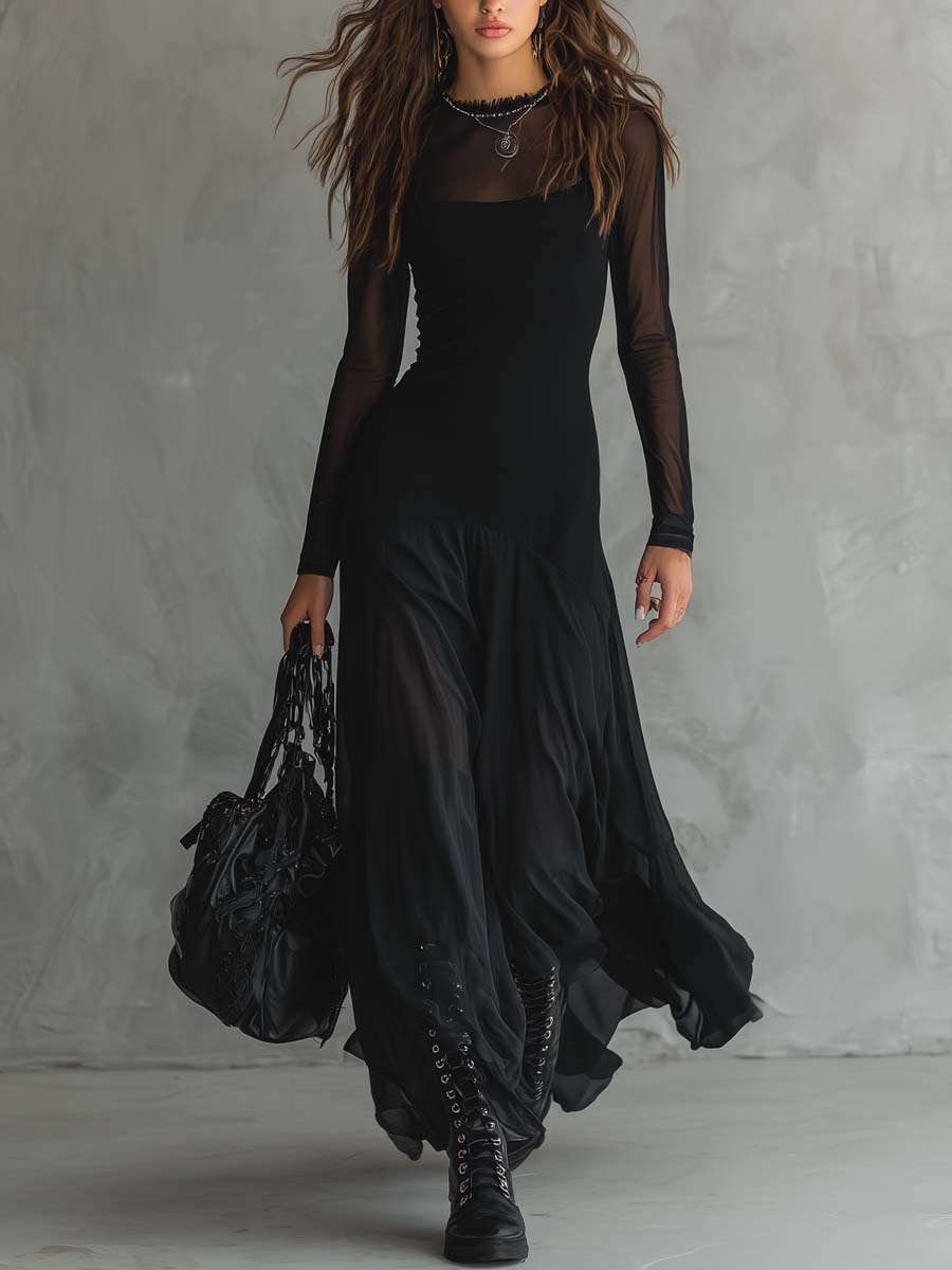 Neroa • Vestido maxi de ajuste amplio en tul negro