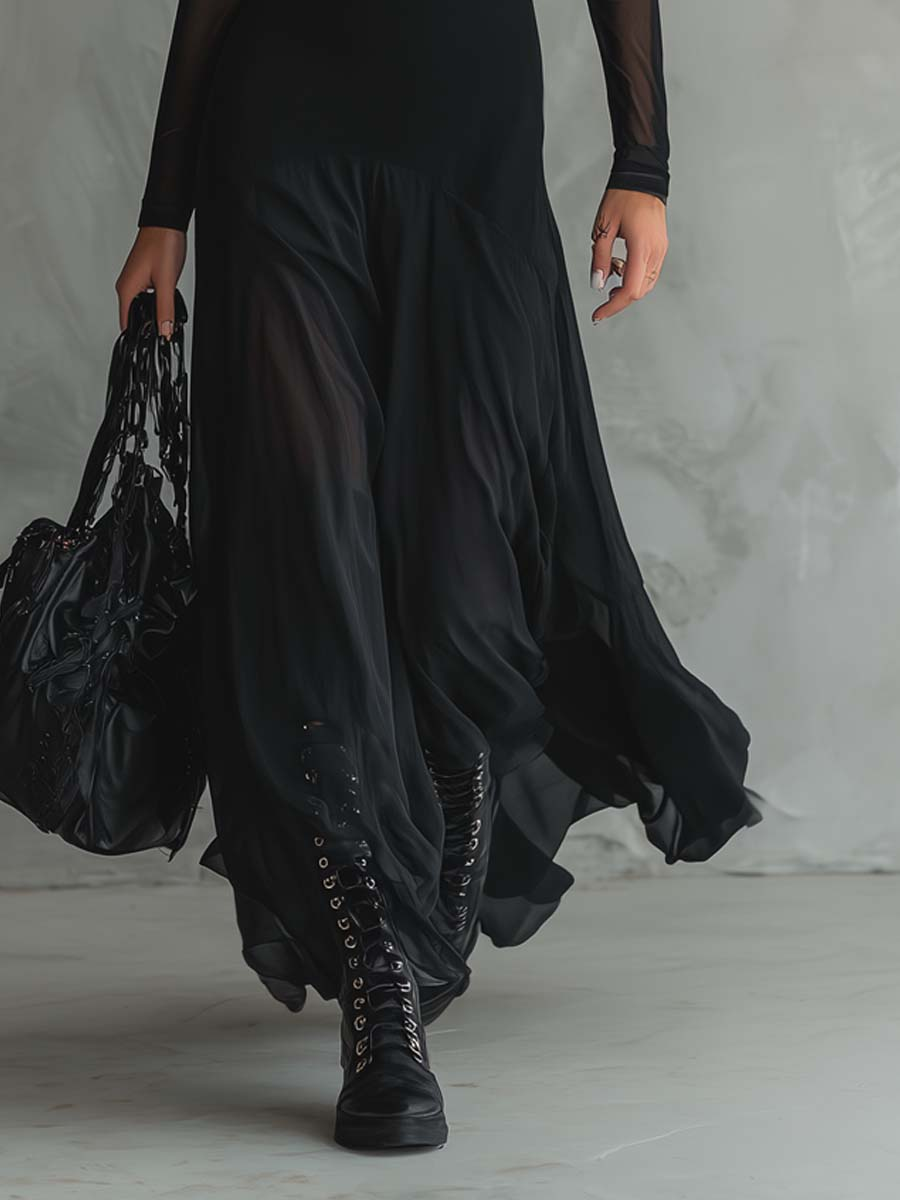 Neroa • Vestido maxi de ajuste amplio en tul negro