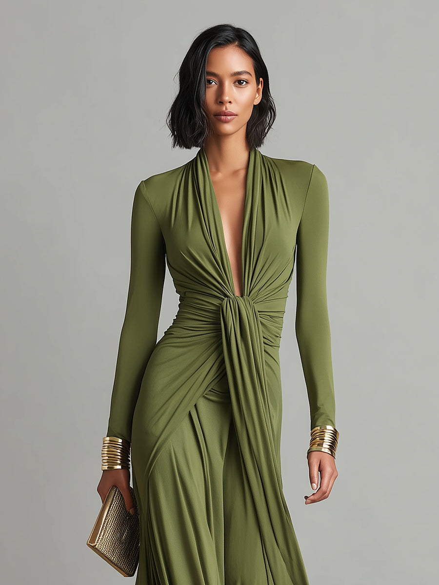 Alessandra • Vestido largo verde oliva