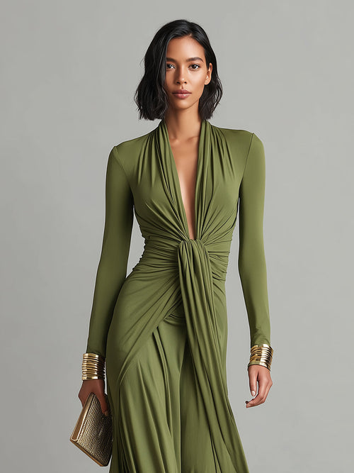Alessandra • Vestido largo verde oliva