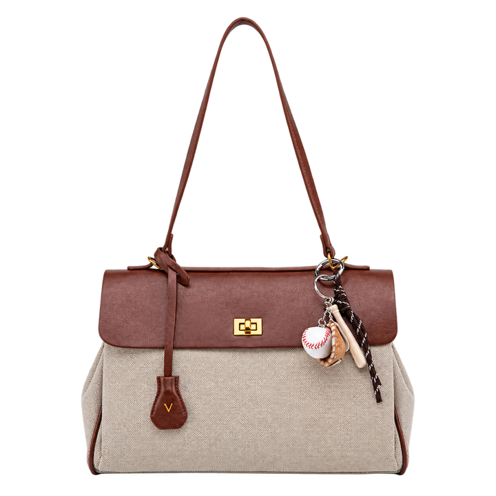 Borsa a patta in tela e similpelle — vista frontal