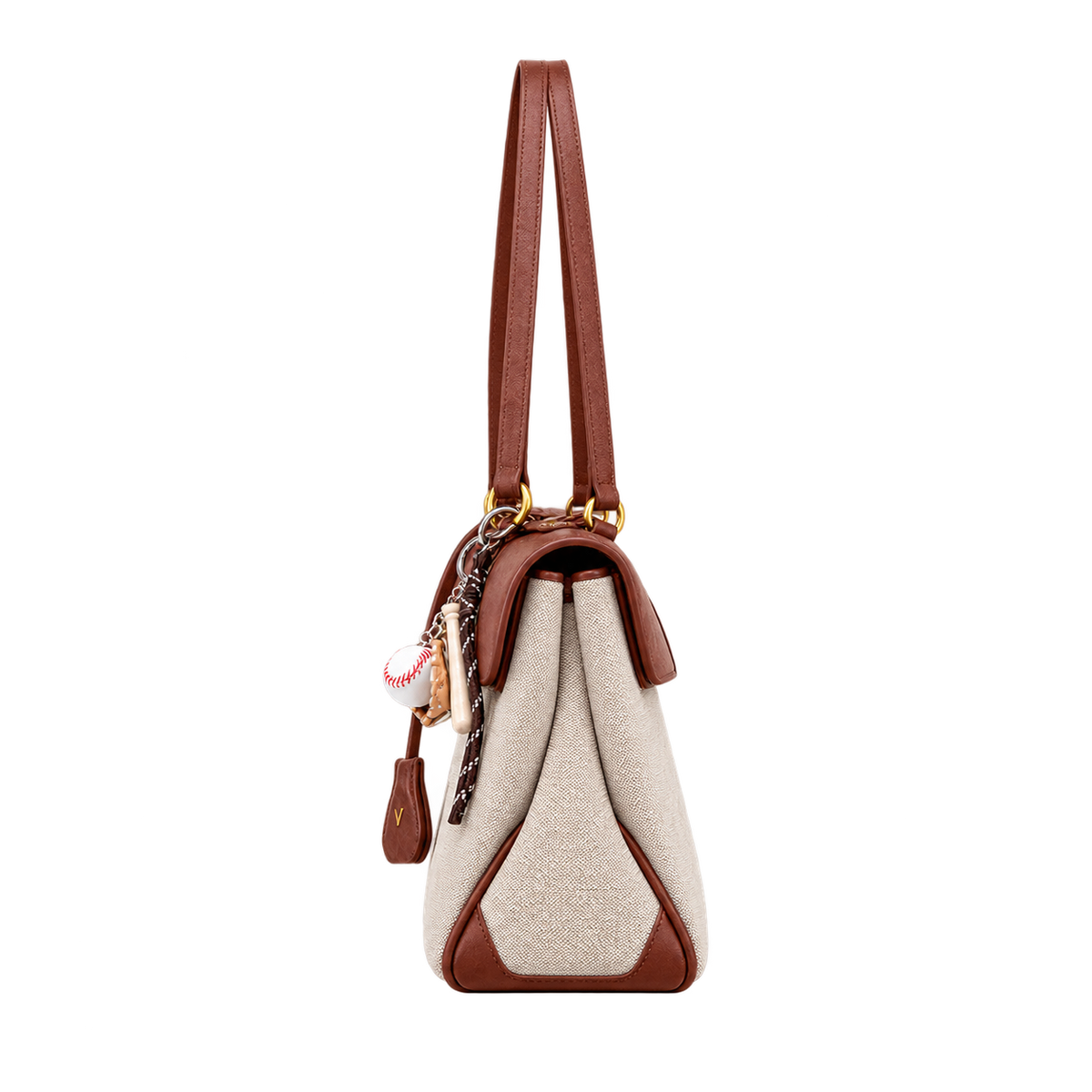 Borsa a patta in tela e similpelle — vista lateral