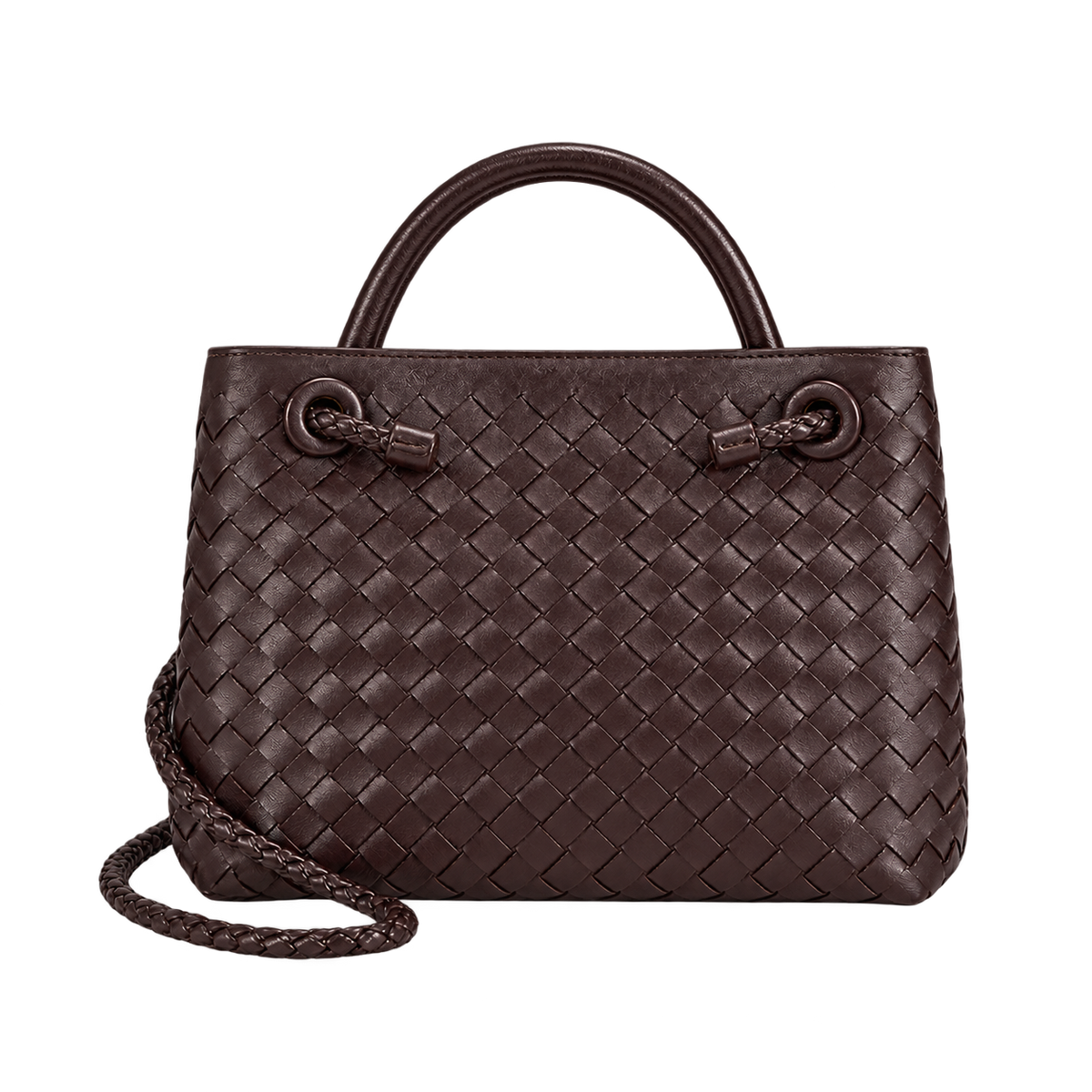 Borsa a mano intrecciata con fermaglio a nodo — vista trasera
