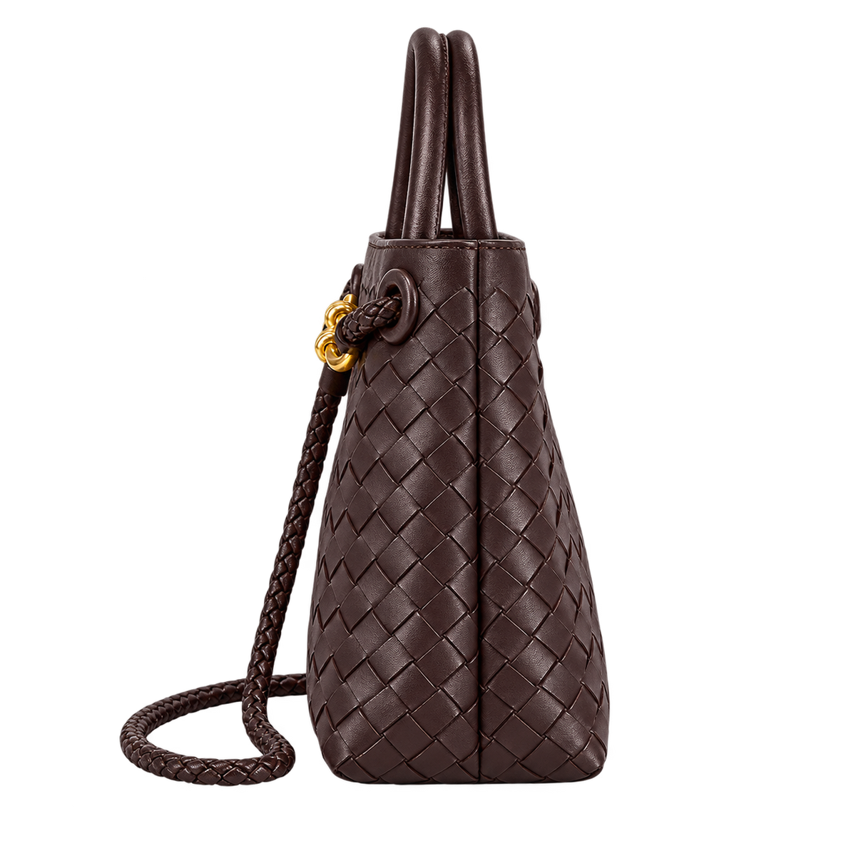 Borsa a mano intrecciata con fermaglio a nodo — vista lateral