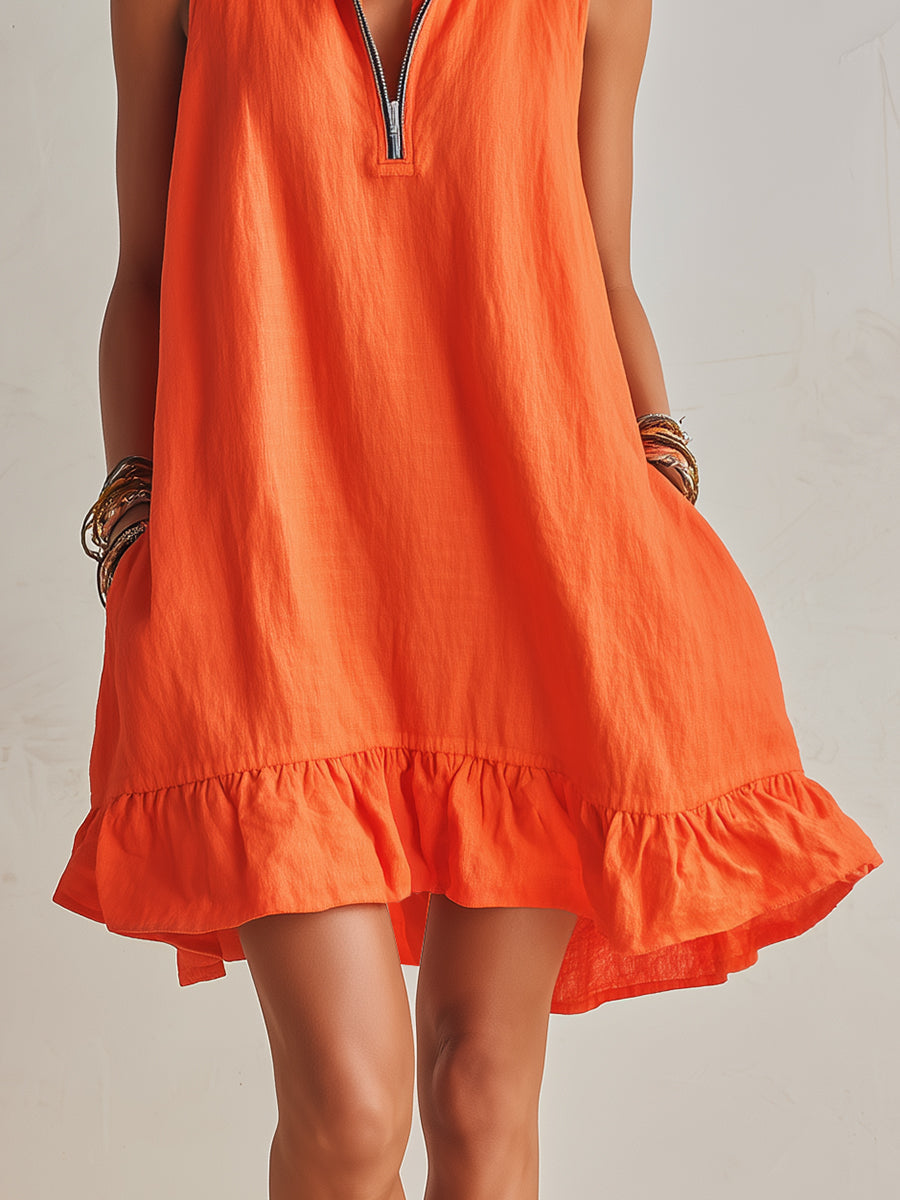 Vestido Corto Naranja De Volantes