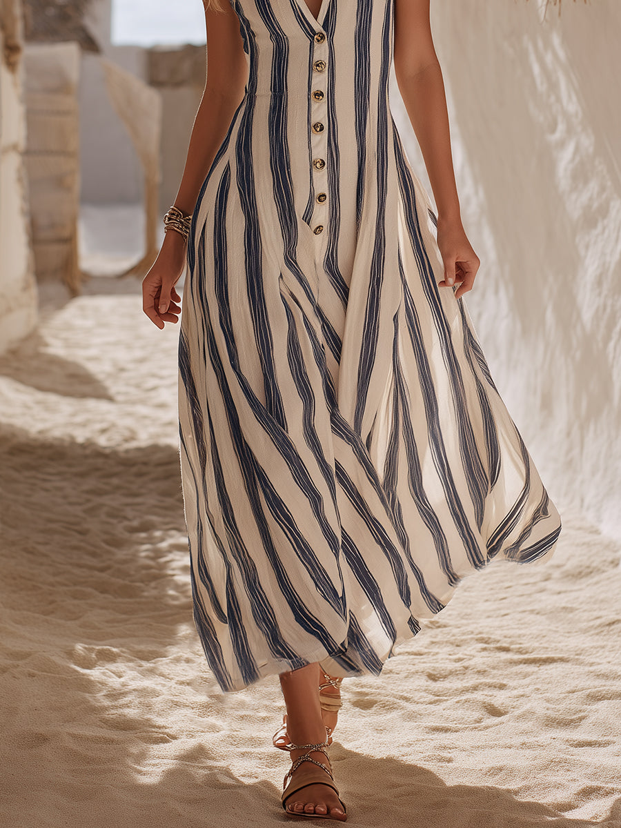 Vestido Midi Rayas Marino & Blanco