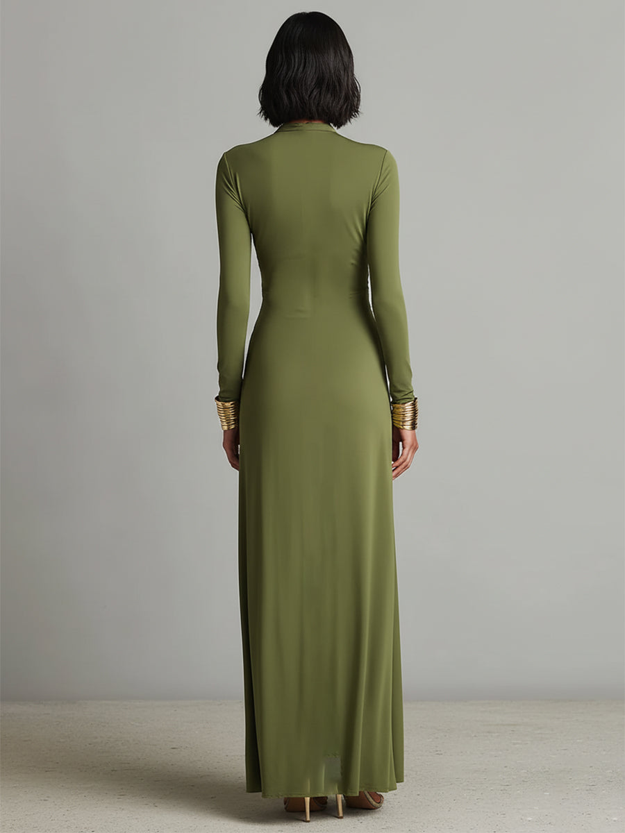 Alessandra • Vestido largo verde oliva