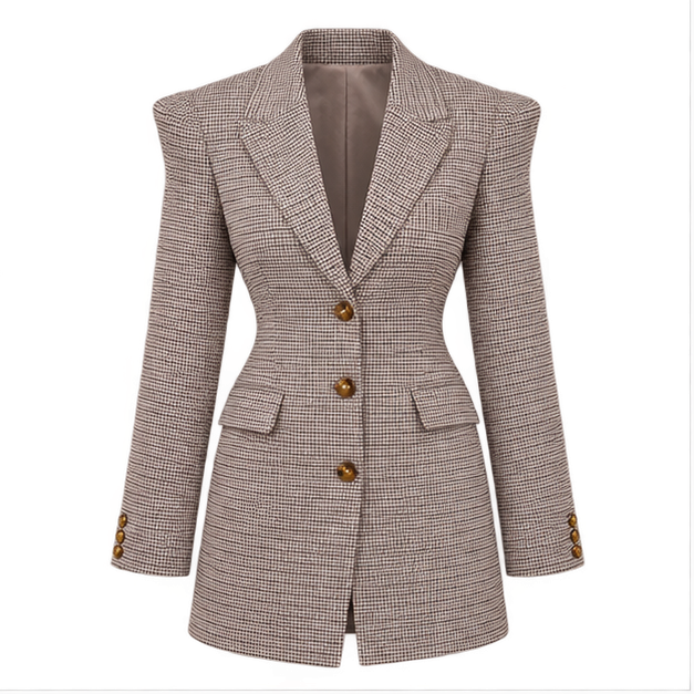Ashley | Women's Blazer with a Checkered Pattern — front