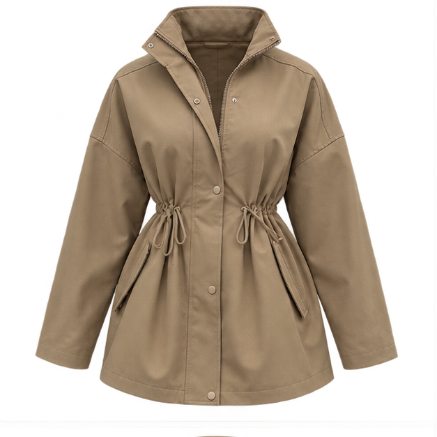 Brenda | Women's Drawstring Waist High Neck Utility Jacket — front
