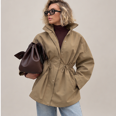 Brenda | Women's Drawstring Waist High Neck Utility Jacket — model