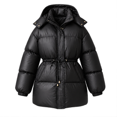 Esther | Women's Drawstring Waist Hooded Puffer Jacket — front