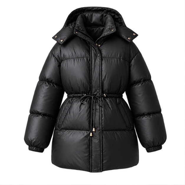 Esther | Women's Drawstring Waist Hooded Puffer Jacket — front