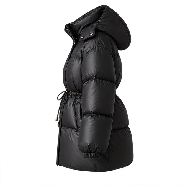 Esther | Women's Drawstring Waist Hooded Puffer Jacket — side