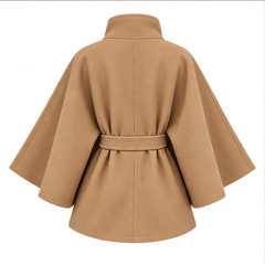 Felicia | Women's Belted High Turtle Neck Cape Coat Jacket — back