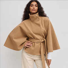 Felicia | Women's Belted High Turtle Neck Cape Coat Jacket — model