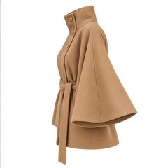 Felicia | Women's Belted High Turtle Neck Cape Coat Jacket — side
