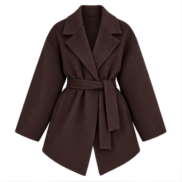 Gloria | Women's Belted Open Front Wrap Coat Jacket — front