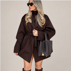 Gloria | Women's Belted Open Front Wrap Coat Jacket — model