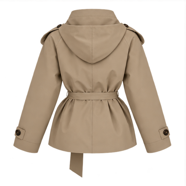 Gwyneth | Women's Double Breasted Belted Turtle Neck Trench Coat Jacket — back