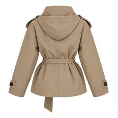 Gwyneth | Women's Double Breasted Belted Turtle Neck Trench Coat Jacket — back