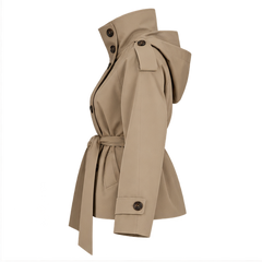 Gwyneth | Women's Double Breasted Belted Turtle Neck Trench Coat Jacket — side