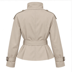 Leslie | Women's Belted Double Breasted High Neck Jacket Trench Coat — back